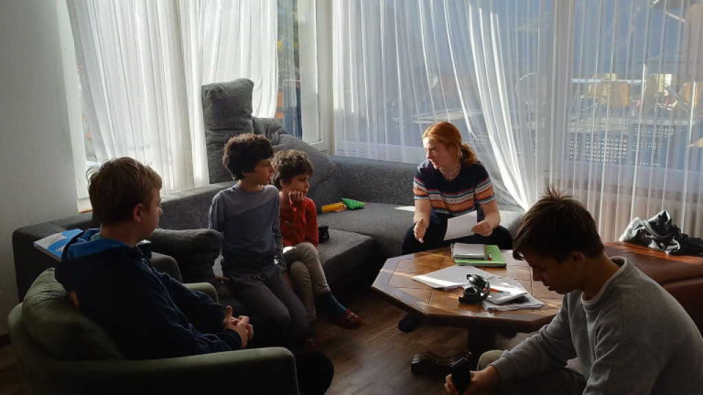 Filming during the Creative Media workshop at the friLingue camp in Liddes, Switzerland