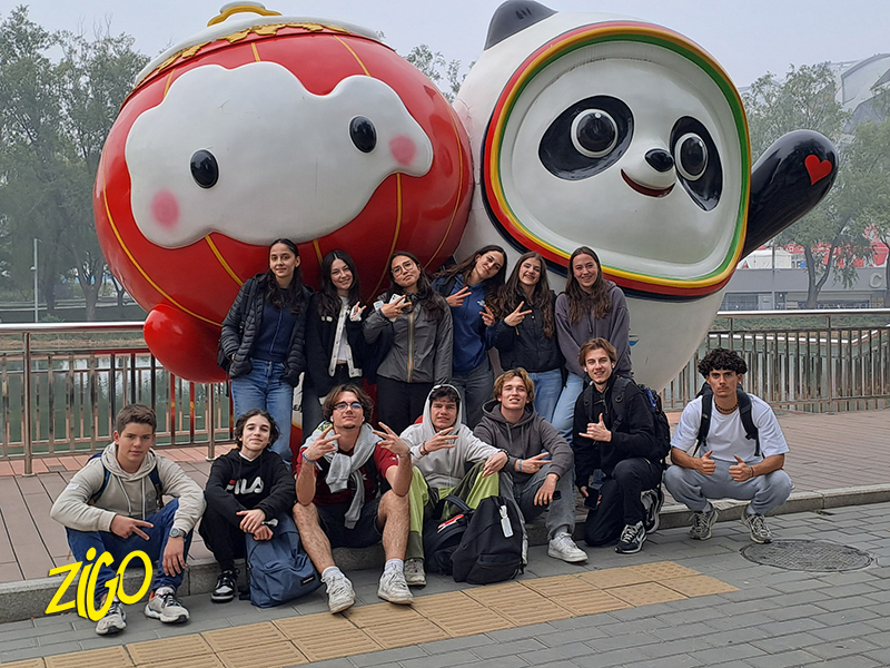 The group at the Olympic park with its mascots