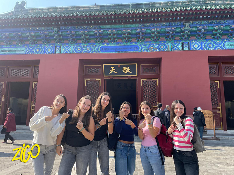 The group outside a temple hall in Beijing