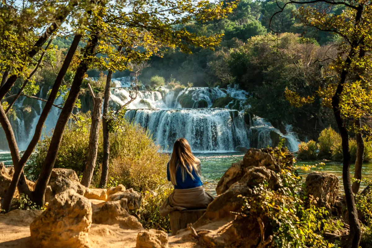 Waterfalls in Krka National Park seen from the viewing path