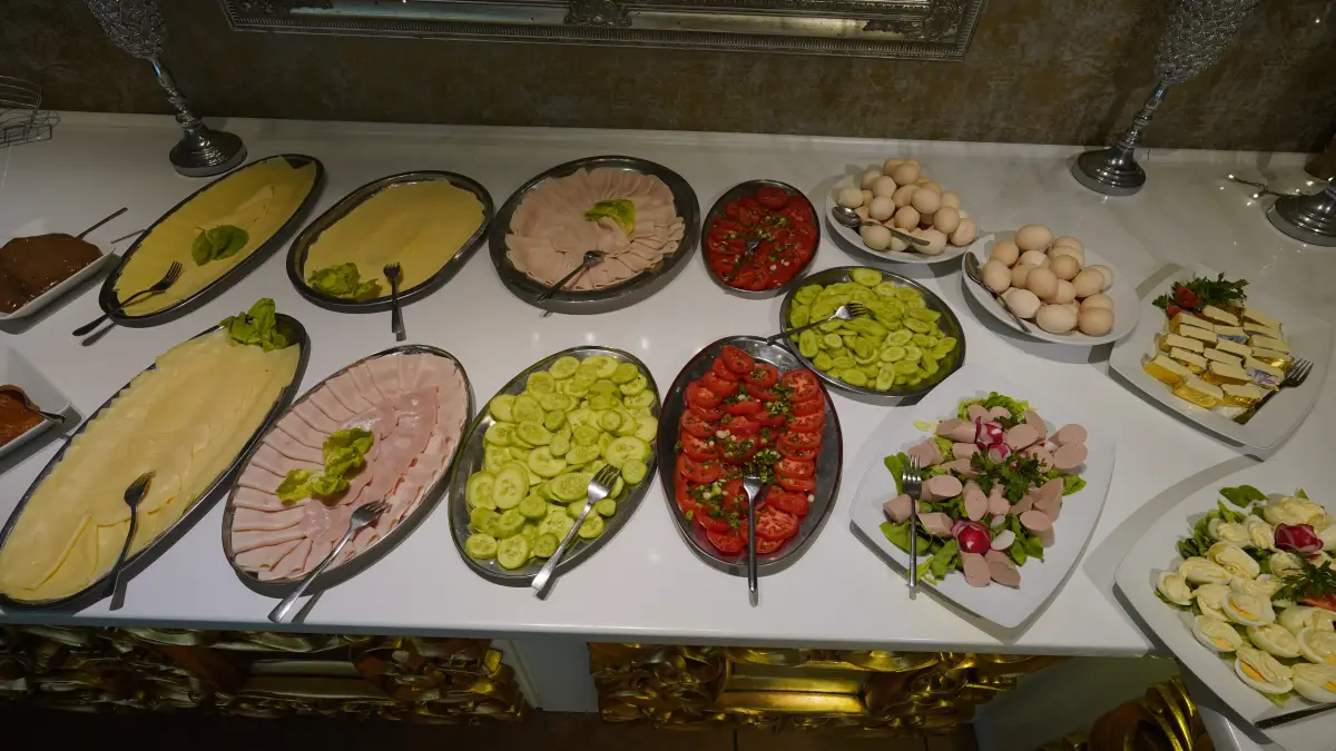 Buffet of cold cuts, salads and vegetables in the dining room