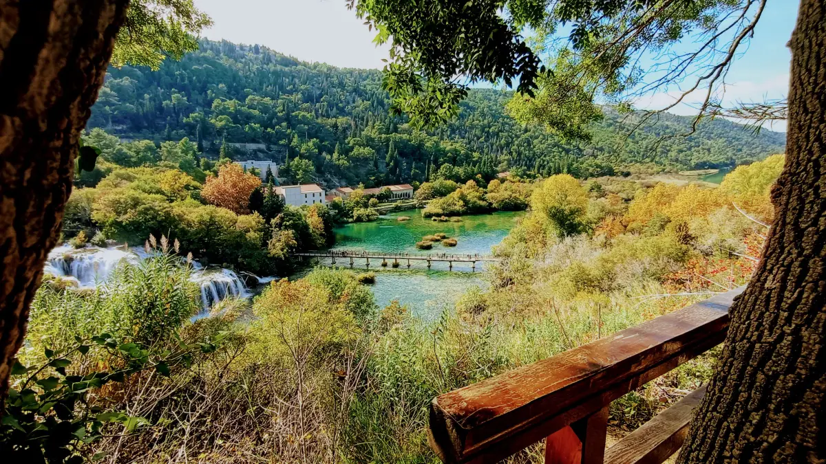 Waterfalls in Krka National Park seen from the viewing path