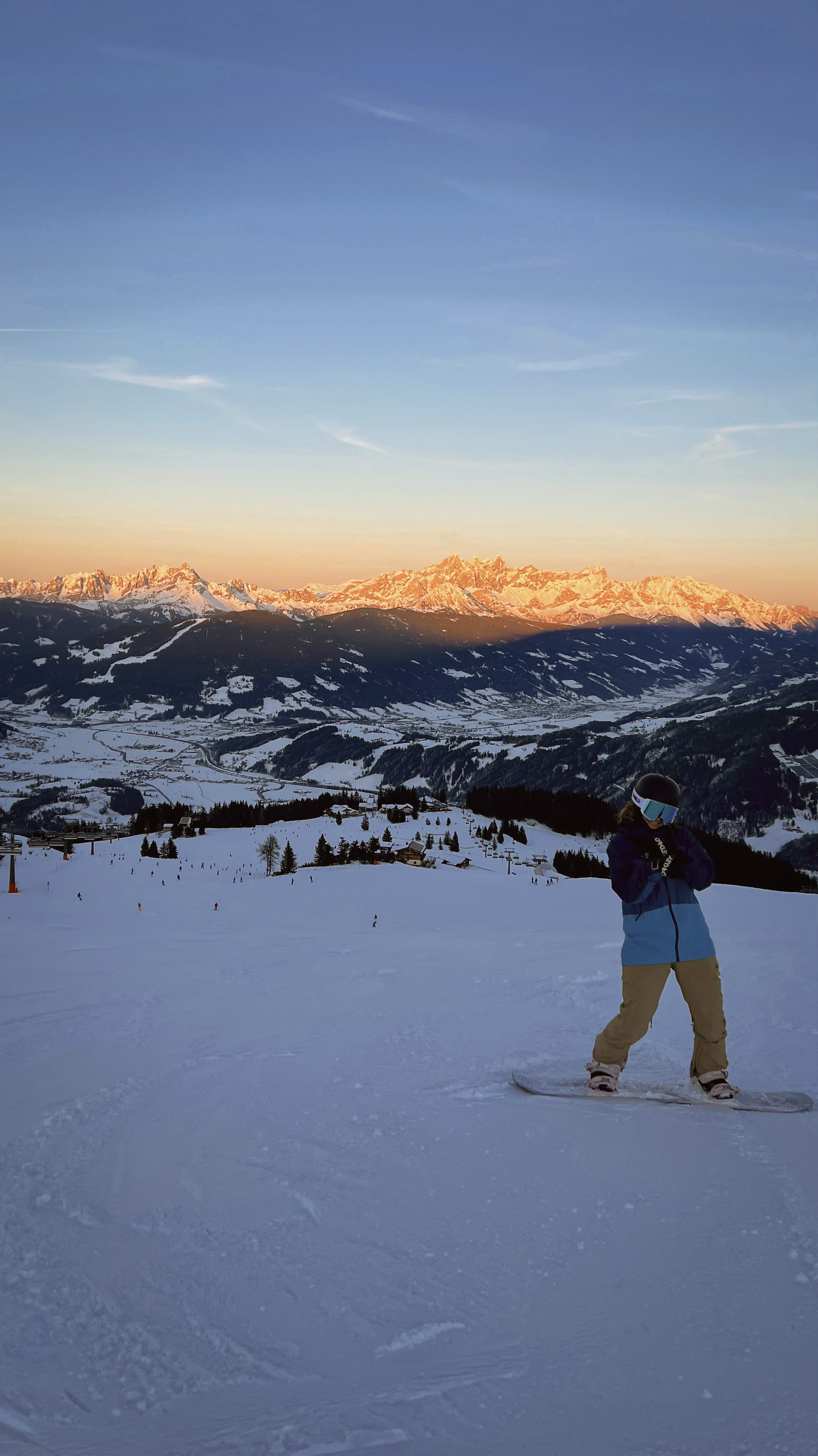 Sunset and panorama above Flachau