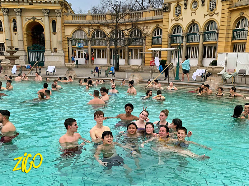 Bathing in the warm water of a Budapest thermal bath