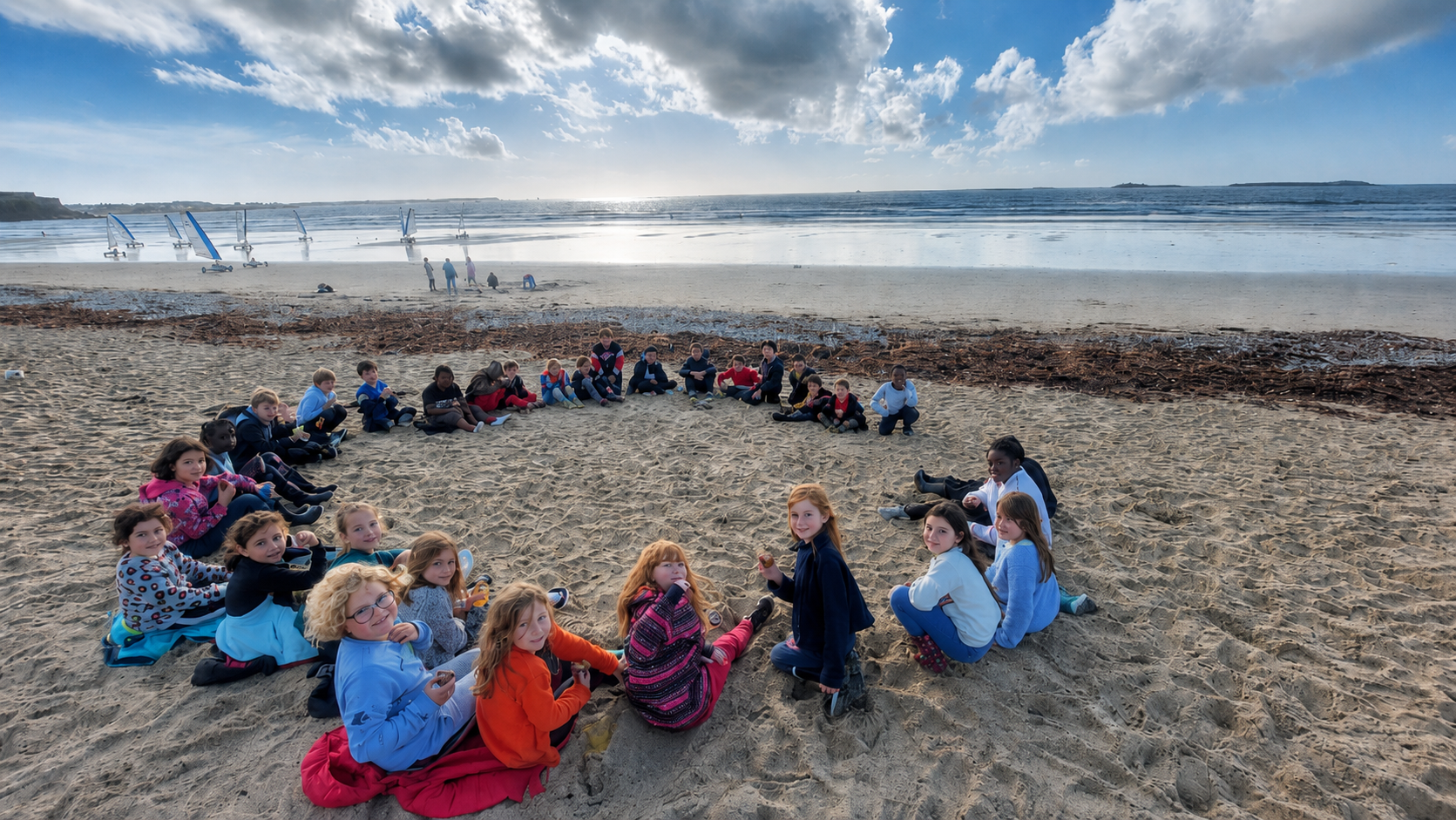 A group of campers outdoors at the Temps Jeunes holiday centre