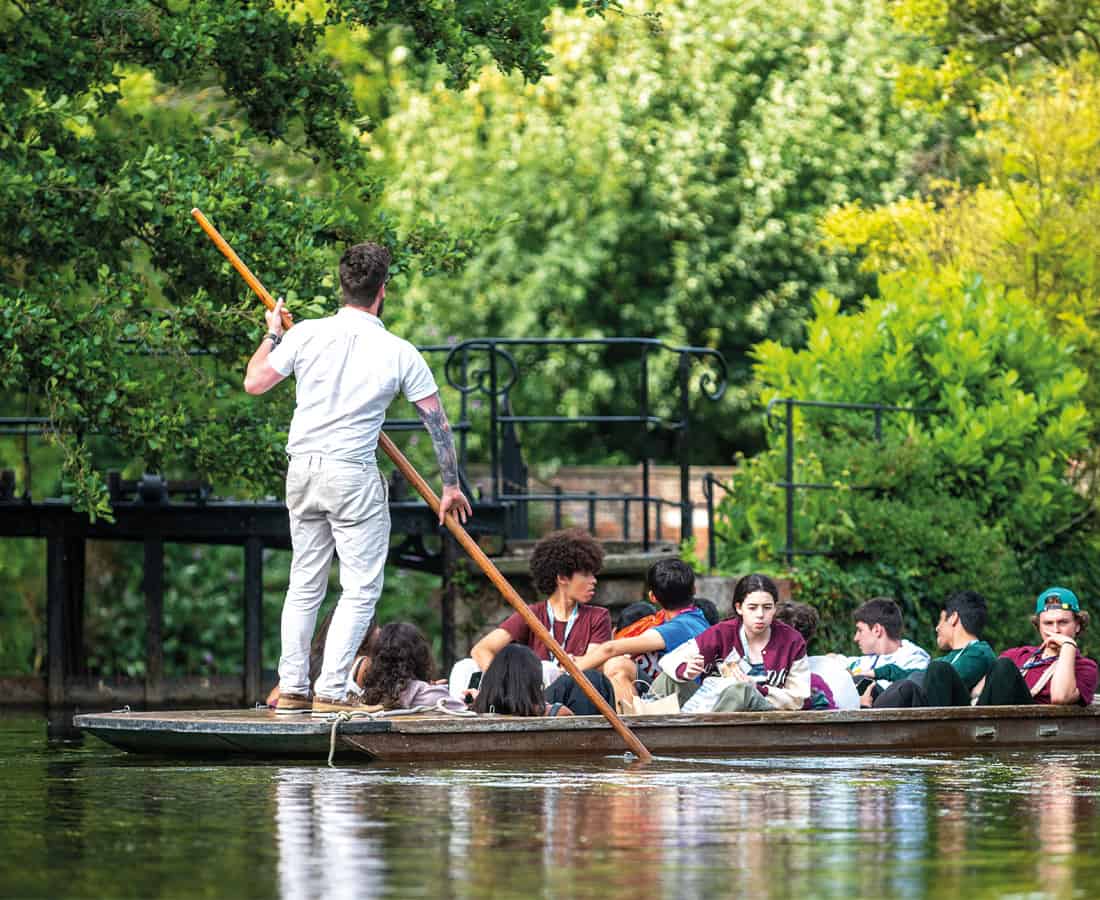 Students punting on the river in Oxford as part of the activity programme