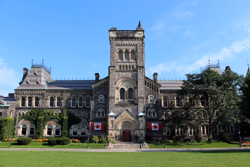 Romanesque stone University College building on the University of Toronto downtown campus
