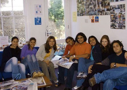 Student lounge with seating inside the LSI Brighton school