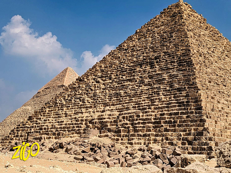Close view of the stone courses of a pyramid on the Giza plateau