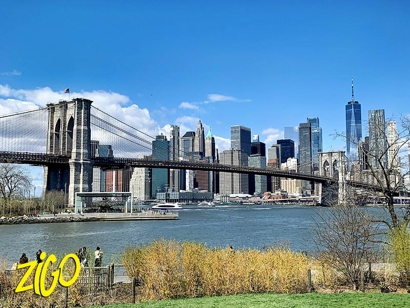 Brooklyn Bridge with the towers of Lower Manhattan behind it