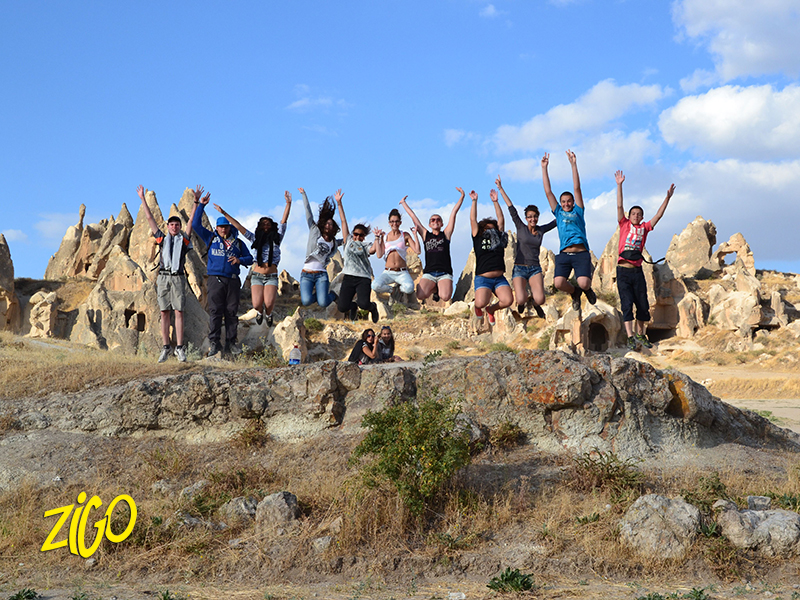 The group among the rock formations of Cappadocia