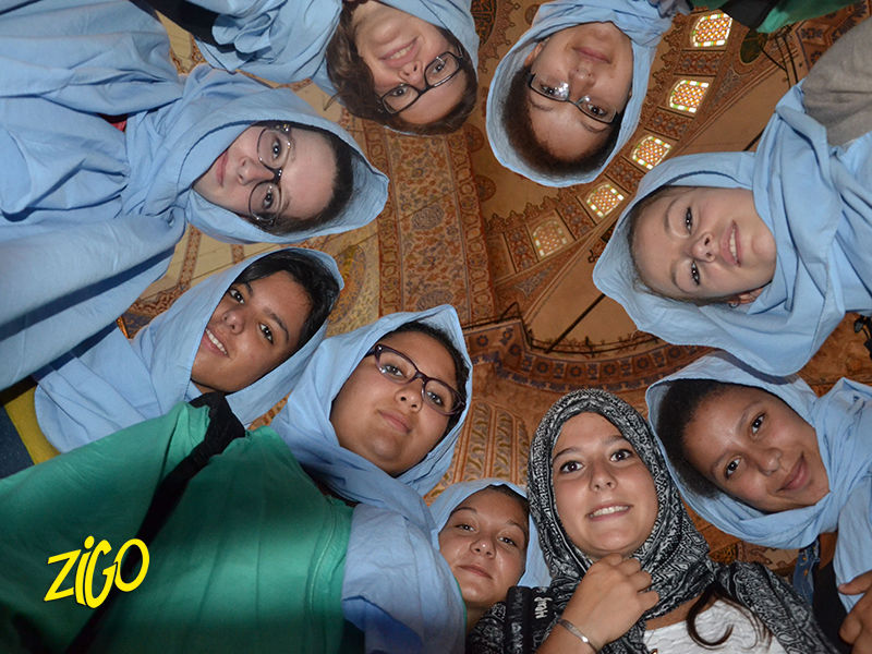 Participants wearing headscarves for the mosque visit