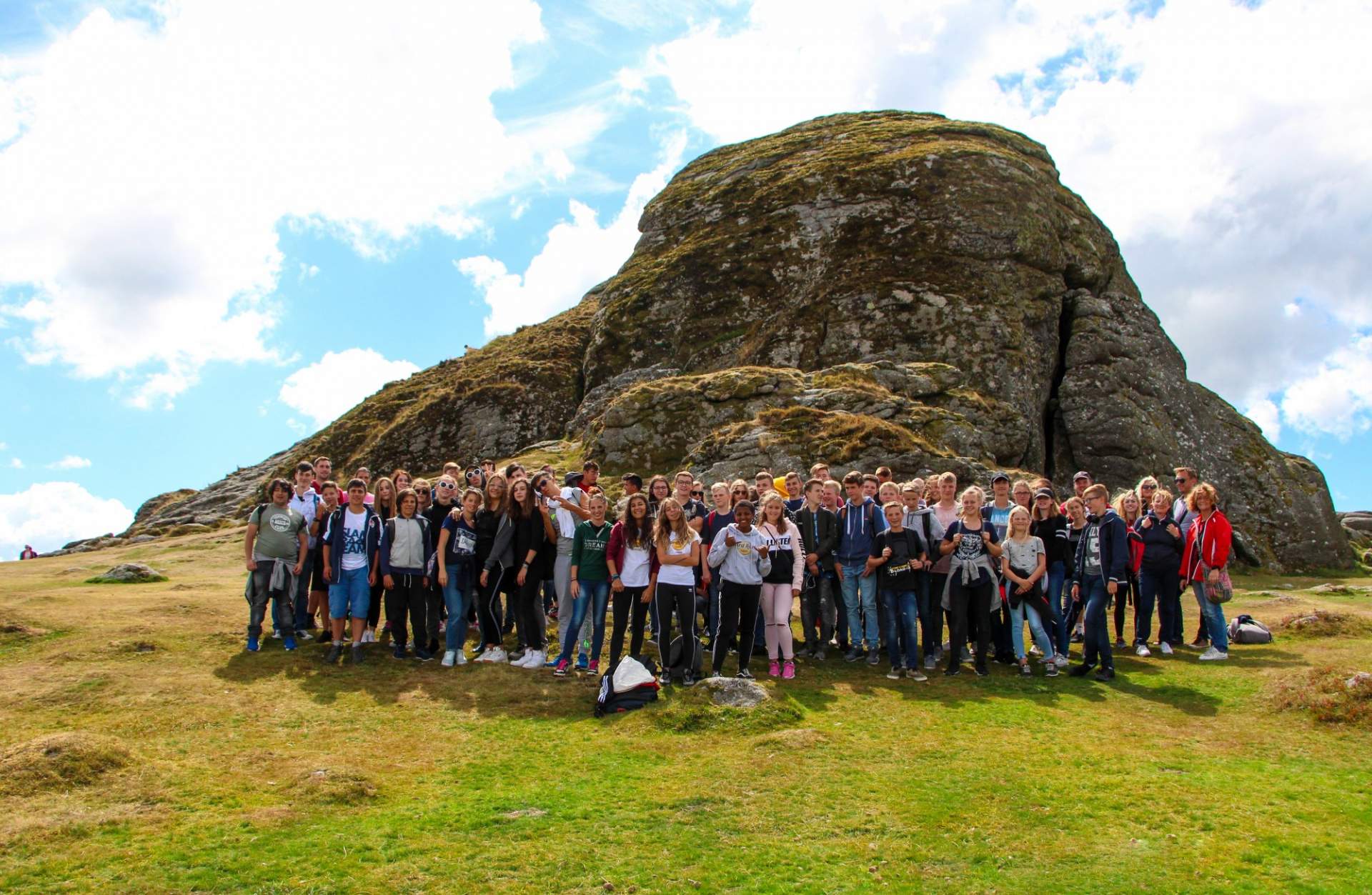 Summer school students on a group excursion to Haytor on Dartmoor