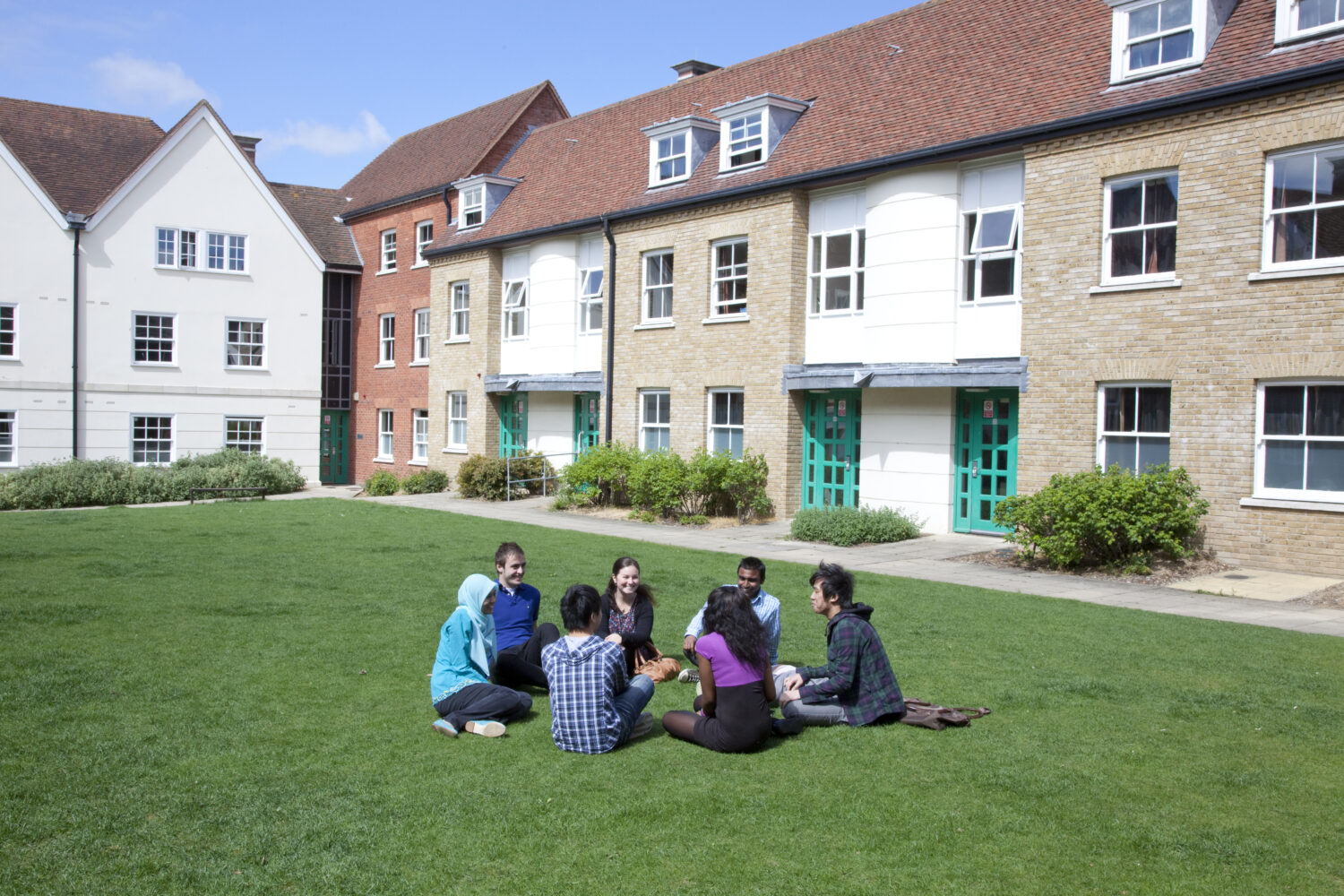 Lawn and gardens beside the student accommodation