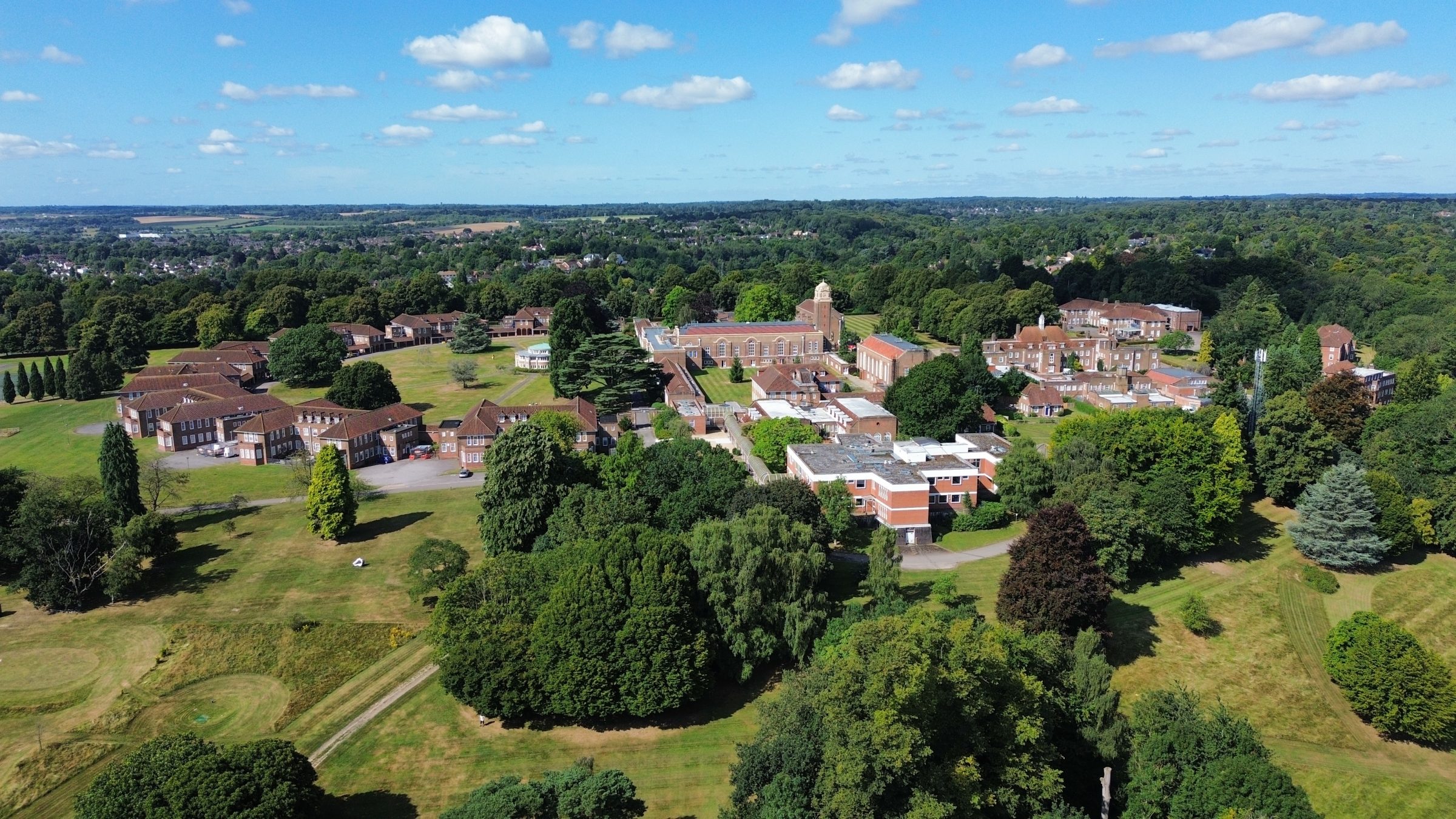 Aerial view of the grounds of the IH London RMS centre at Rickmansworth Park