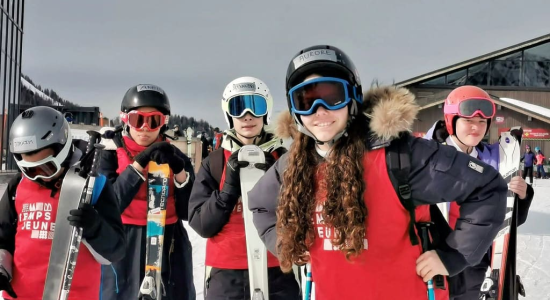 Children during the snow activity programme at Notre-Dame-du-Pre