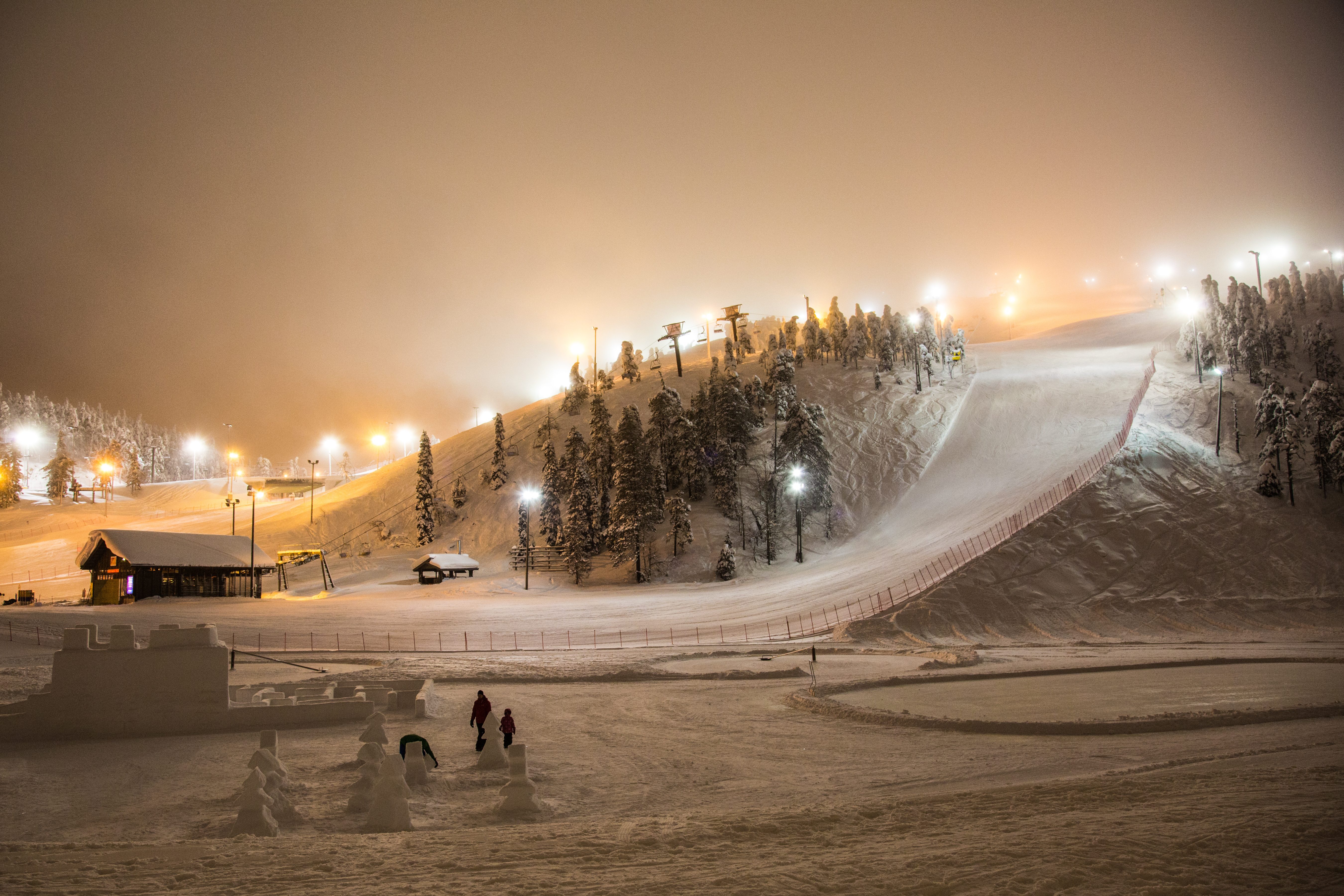 A floodlit ski piste in the Kitzbuehel area