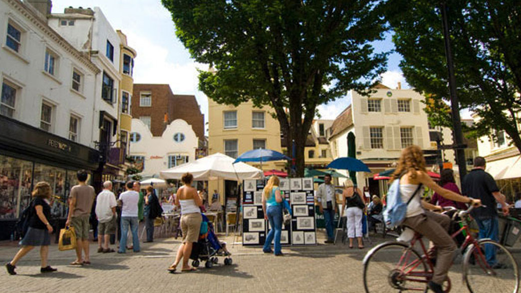 Shoppers in The Lanes in Brighton, visited on the camp evening trips into the city