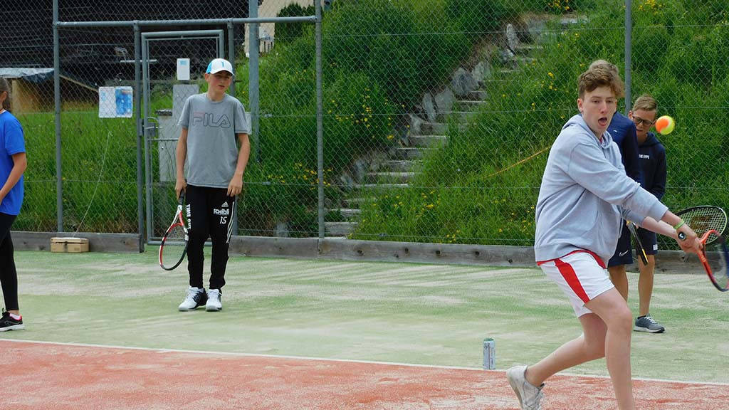 Tennis camp participants in the Grand St. Bernard valley
