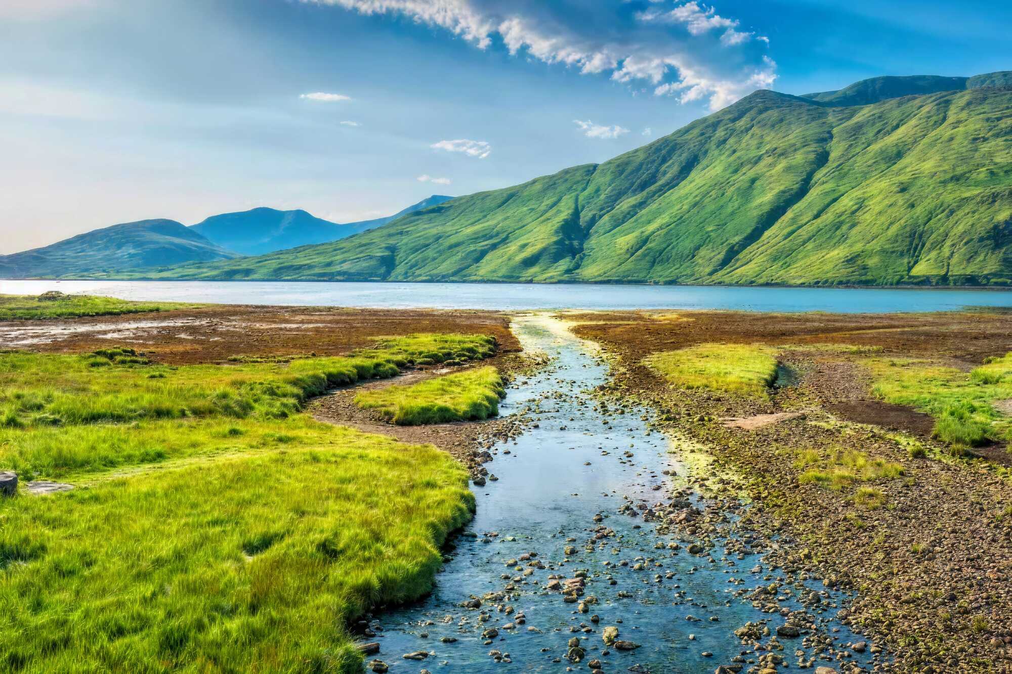 Mountain and inlet landscape of the Mayo Gaeltacht around the college.