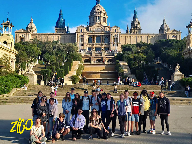 Group photographed on the steps below the Palau Nacional on Montjuïc