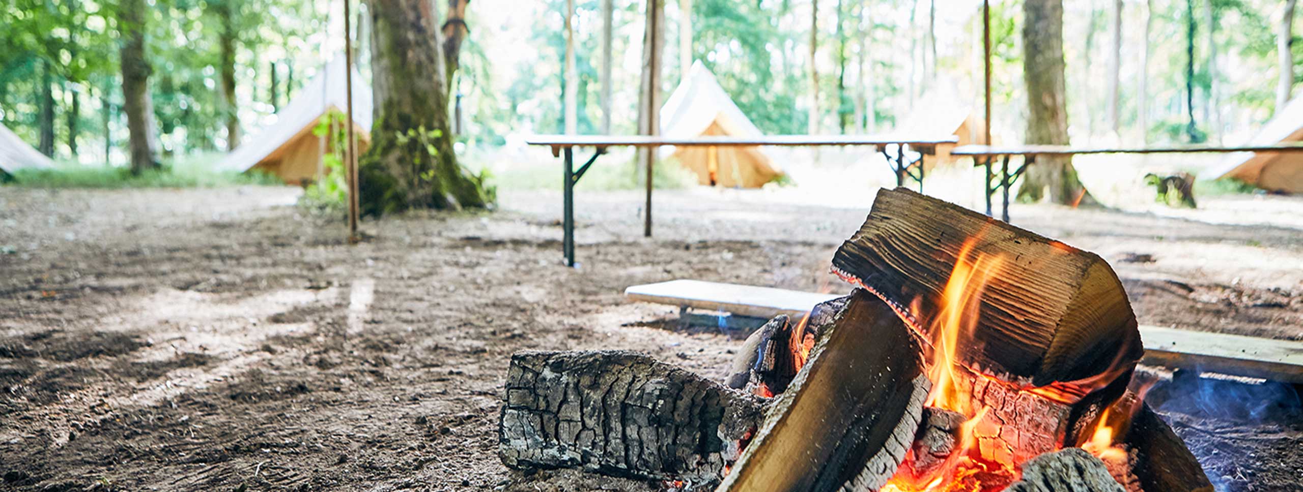 Campfire and bell tents at Penshurst Place
