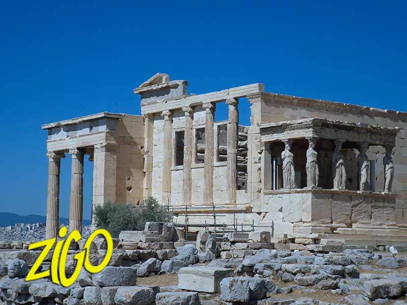 The porch of the Caryatids on the Erechtheion, on the Acropolis of Athens