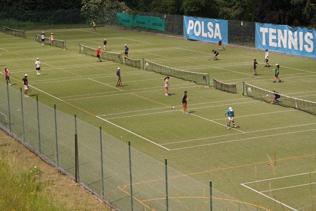Six regulation tennis courts at Polsa