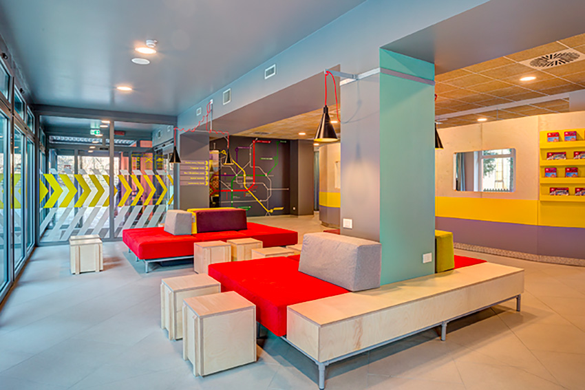 Lobby and shared lounge of the student residence